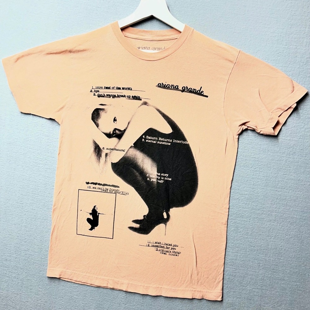 Ariana Grande Eternal Sunshine Tracklist Graphic T-Shirt Peach Pink Large L 2024